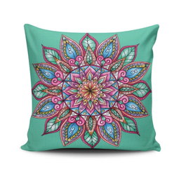 Aberto Design Cojín MANDALA-11 43 x 43 cm, Relleno de Silicona, 50% Algodón y 50% Poliéster, Cremallera Oculta